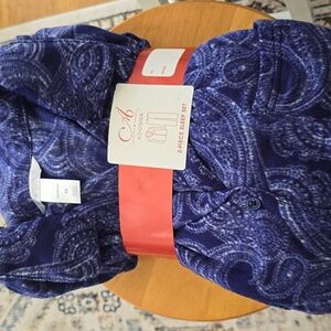 ADONNA BRAND WOMENS PLUS BLUE AND WHITE PAISLEY FLANNEL 2 PIECE PAJAMA SET 3X